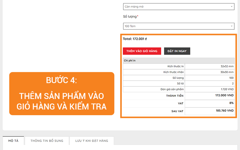 Thêm sản phẩm in vào giỏ hàng
