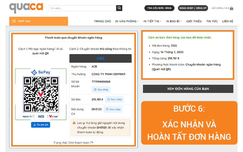 Xác nhận đơn và thanh toán