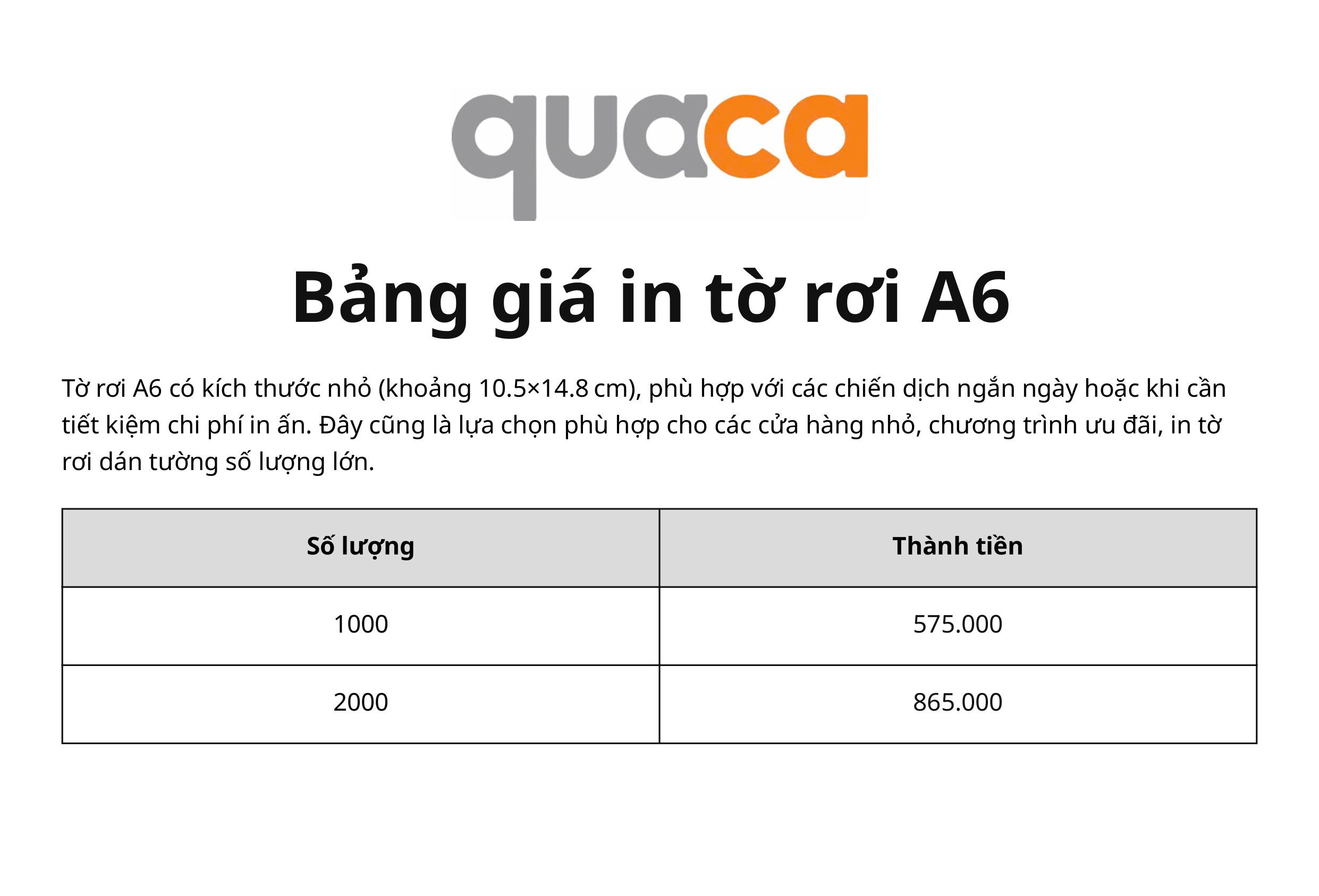 Bảng giá in tờ rơi A6